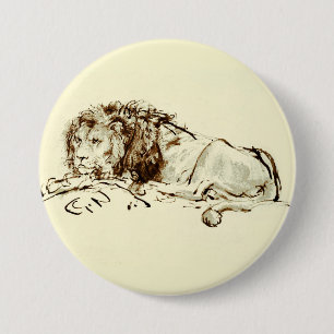 Vintage Rembrandt Ink Sketch / Drawing of a Lion 7.5 Cm Round Badge