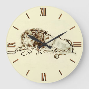 Vintage Rembrandt Ink Sketch of a Lion Large Clock