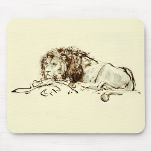 Vintage Rembrandt Ink Sketch of a Lion Mouse Pad