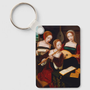 Vintage Renaissance Art Three Female Musicians Key Ring