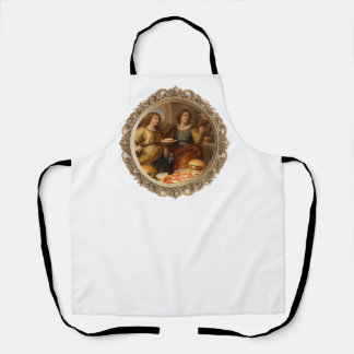 Vintage Renaissance Painting Parody of Men Eating  Apron