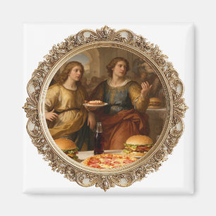 Vintage Renaissance Painting Parody of Men Eating Magnet