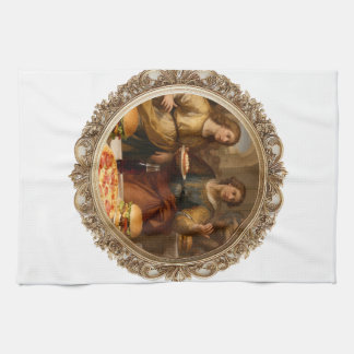 Vintage Renaissance Painting Parody of Men Eating  Tea Towel