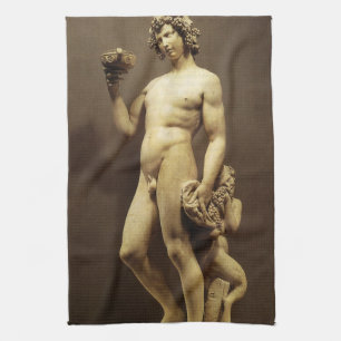 Vintage Renaissance Statue Bacchus by Michelangelo Tea Towel