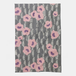 Vintage René Crevel French Art Deco Pink Floral Tea Towel