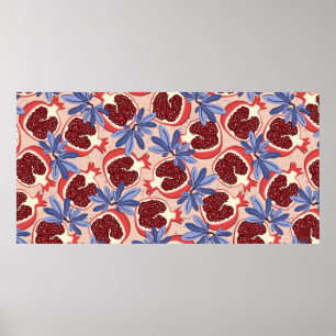 vintage repeating texture with stylised pomegranat poster