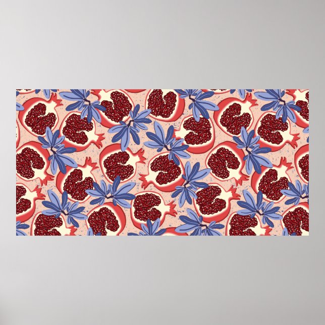vintage repeating texture with stylised pomegranat poster (Front)