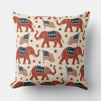 Vintage Republican Elephants & American Flags Patt Cushion