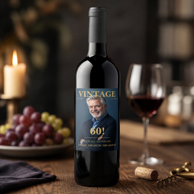 Vintage Reserve 60th Birthday Wine Label (Elegant vintage wine bottle label for a classy 60th birthday celebration)