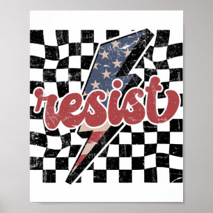 Vintage Resist Tee, Retro Chequered Patriotic Anti Poster