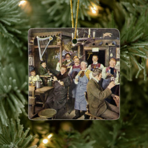 Vintage Restaurant Bar People Celebrating Party Ceramic Tree Decoration