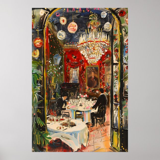 Vintage Restaurant Interior Print Elegant Diner (Front)