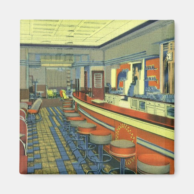 Vintage Restaurant, Retro Roadside Diner Interior Magnet (Front)