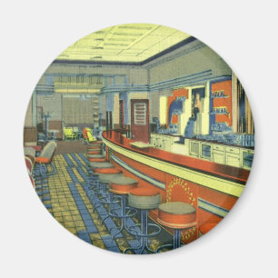 Vintage Restaurant, Retro Roadside Diner Interior Magnet