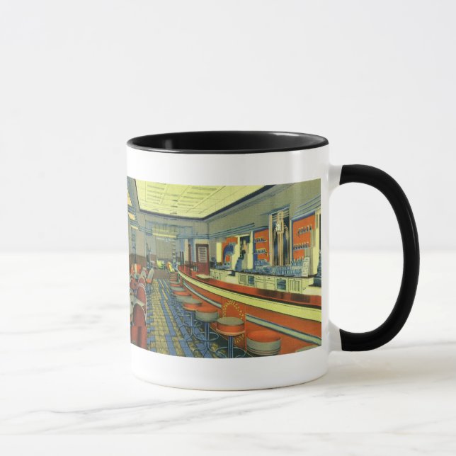 Vintage Restaurant, Retro Roadside Diner Interior Mug (Right)
