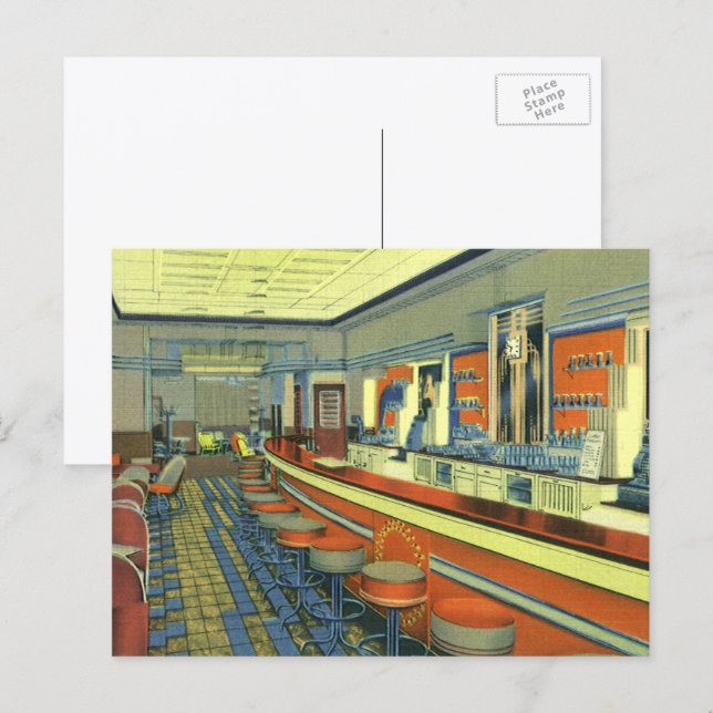 Vintage Restaurant, Retro Roadside Diner Interior Postcard (Front/Back)