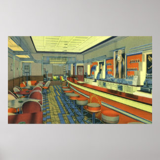 Vintage Restaurant, Retro Roadside Diner Interior Poster