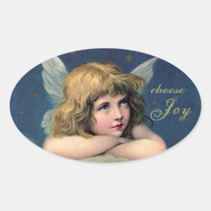 Vintage Resting Angel - Choose Joy - Oval Stickers