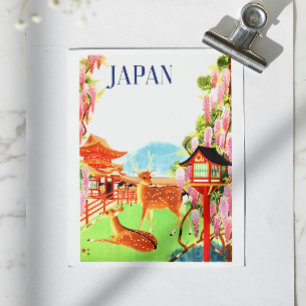 Vintage Retro 1930s Travel Poster Deer Japan Asia  Postcard