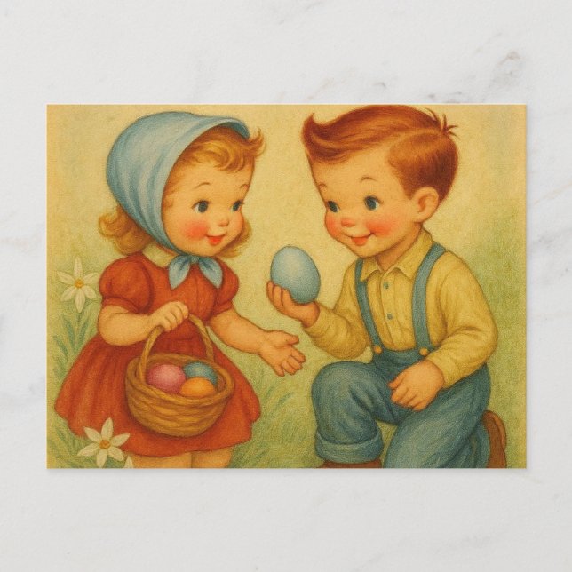 Vintage/retro 1950s Easter egg hunt Holiday Postcard (Front)