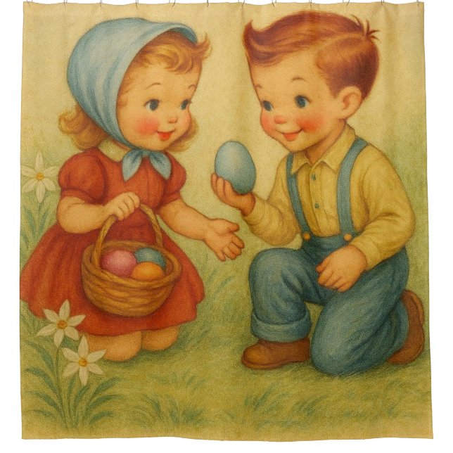 Vintage/retro 1950s Easter egg hunt Shower Curtain (Front)