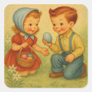Vintage/retro 1950s Easter egg hunt Square Sticker