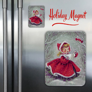 Vintage Retro 1950s Girl in Snow Christmas Magnet