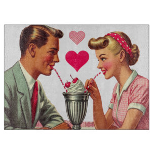 Vintage/retro 1950s malt shop Valentines Cutting Board