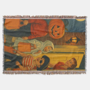 Vintage/retro 1950s trick or treating Halloween Throw Blanket