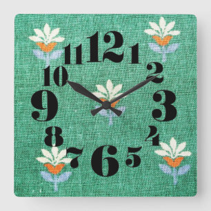 Vintage/Retro 1970s Green Floral Square Wall Clock