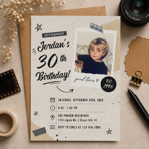 Vintage Retro 30th Birthday Photo Invitation