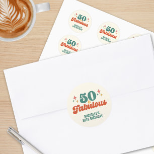 Vintage Retro 50 And Fabulous Birthday Classic Round Sticker