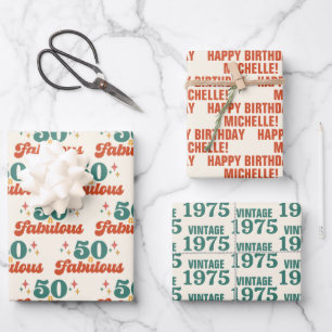 Vintage Retro 50 And Fabulous Birthday Wrapping Paper Sheet