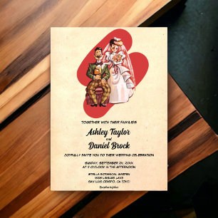 Vintage Retro 50s Romantic Couple Comic Wedding Acrylic Invitations