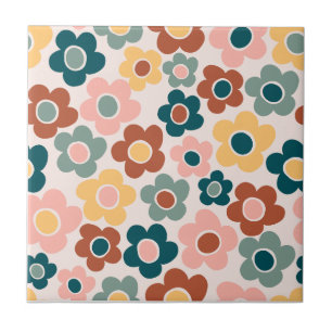 Vintage Retro 60s Colourful Flower Power Tile