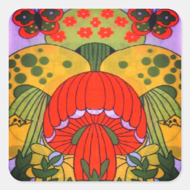 Vintage Retro 60's Hippie Mushroom Print Sticker (Front)
