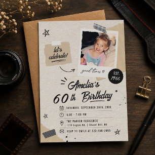 Vintage Retro 60th Birthday Photo Invitation