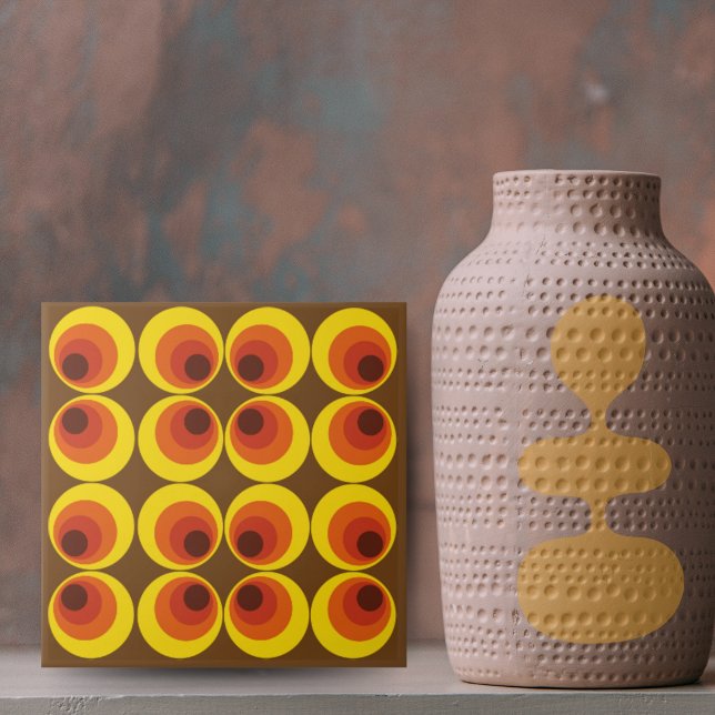 Vintage retro 70s Brown Yellow Orange Circles Tile (vintage retro 1970s 1960s circle pattern tiles in brown, yellow and orange)
