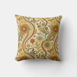 Vintage Retro 70s Flower Power Yellow Floral Art Cushion
