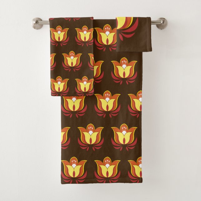 Vintage Retro 70s Flowers Bath Towel Set (Insitu)