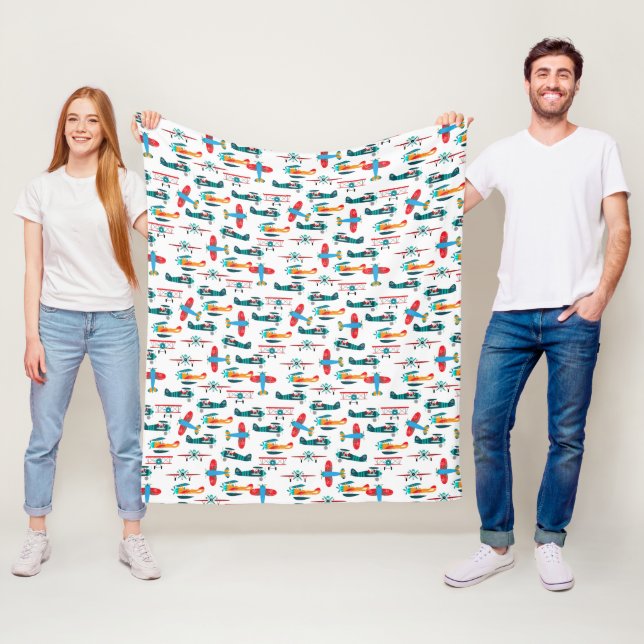 vintage retro aeroplane pattern fleece blanket (In Situ)