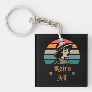 Vintage "Retro AF" Funny Rainbow Key Ring