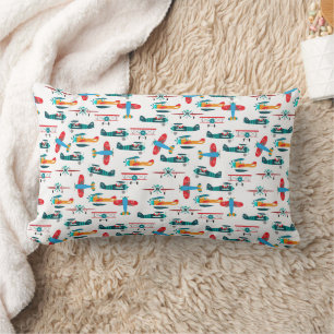 vintage retro airplane pattern lumbar cushion