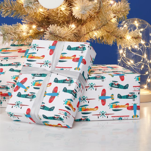 vintage retro airplane pattern wrapping paper (Holidays)