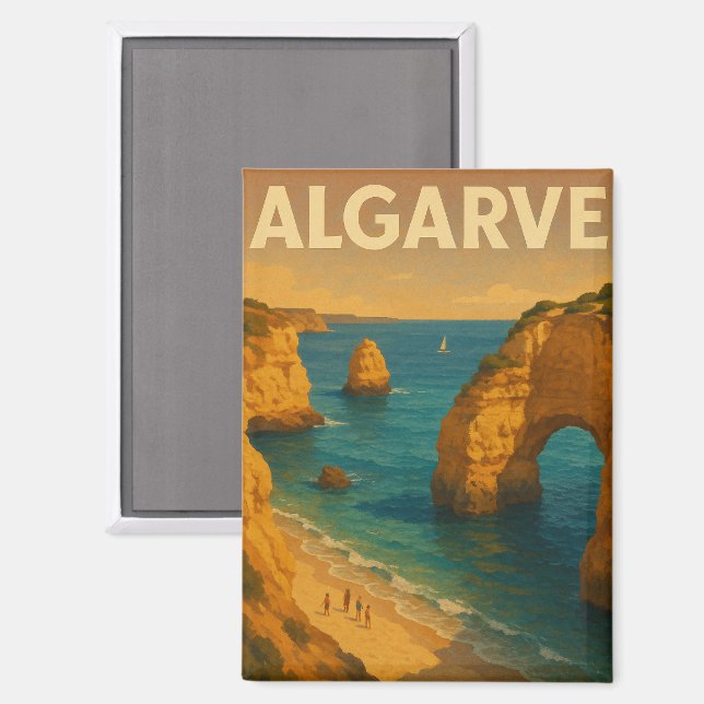 Vintage Retro Algarve Portugal Travel Magnet (Front/Back)