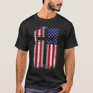 Vintage Retro American Flag Cross Patriotic Usa Ch T-Shirt