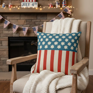 Vintage Retro American Flag Stars and Stripes Cushion