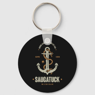 Vintage Retro Anchor Saugatuck Michigan Boating Sa Key Ring