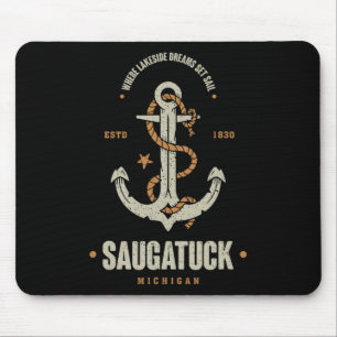 Vintage Retro Anchor Saugatuck Michigan Boating Sa Mouse Pad