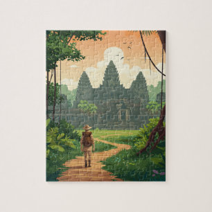 Vintage Retro Angkor Wat Cambodia Jigsaw Puzzle